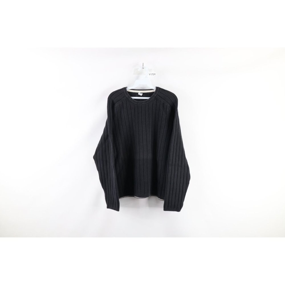 Vintage Gap Womens Large Distressed Chunky Ribbed Knit Crewneck Sweater Black